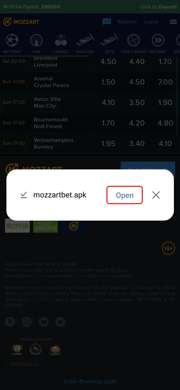 Complete setup to enjoy the MozzartBet Android app right away.