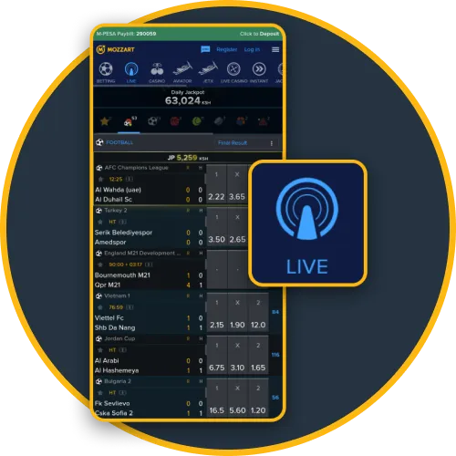 Enjoy live betting access in the MozzartBet mobile app anytime.