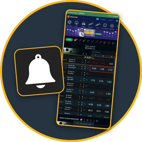Stay updated with MozzartBet app push notifications on your favorite sports.
