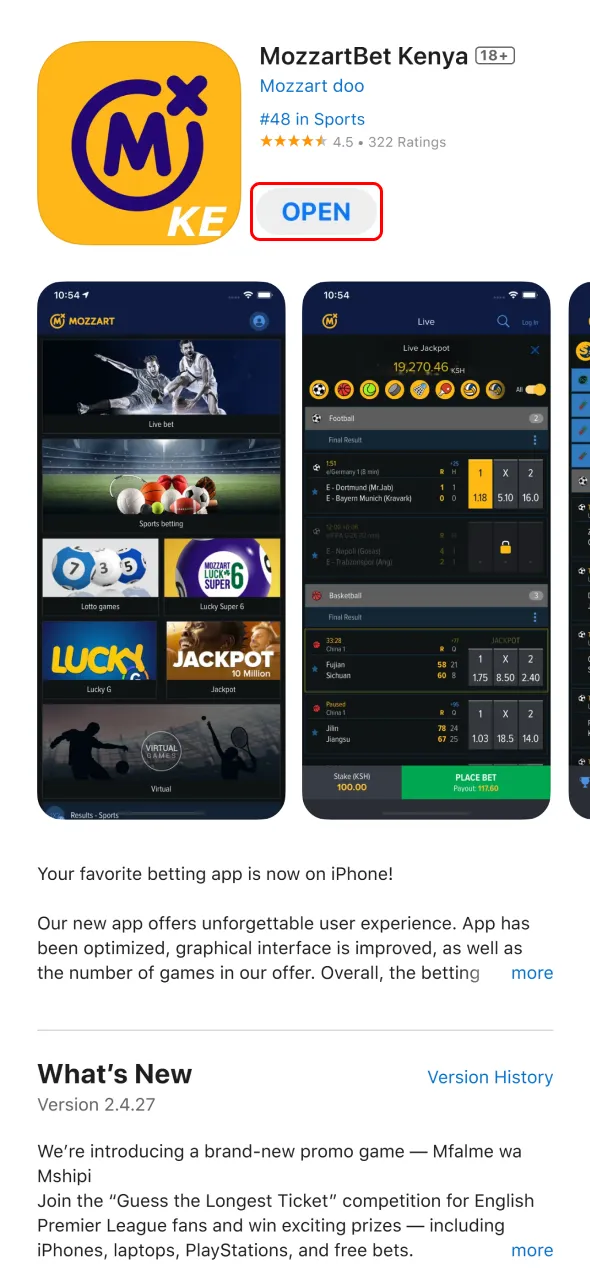 Open the MozzartBet iOS app and start placing your bets.