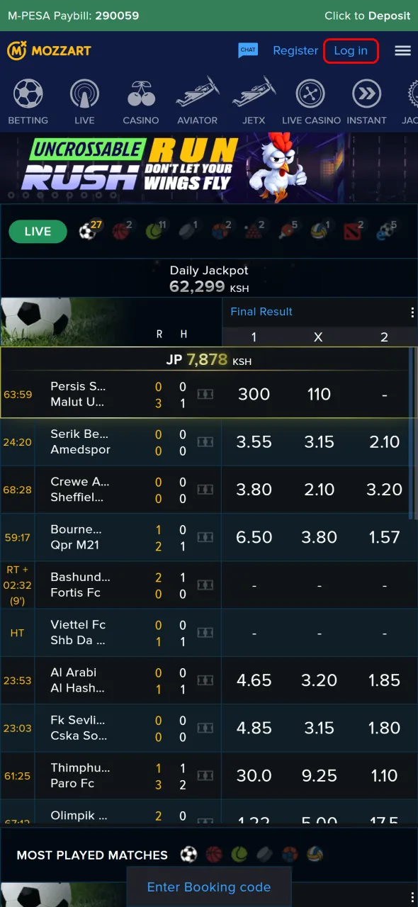 Access MozzartBet Kenya website to log in and manage your account.