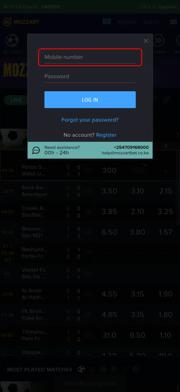 Enter your data to log in securely to your MozzartBet betting account.