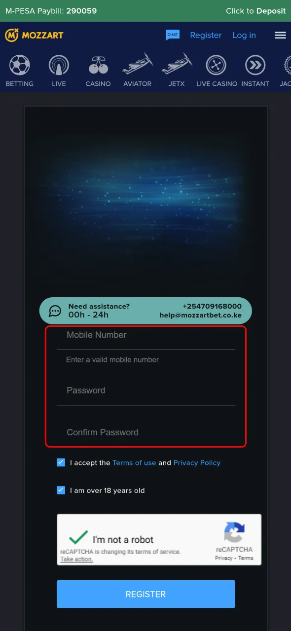 Fill in your details to sign up and enjoy MozzartBet games.