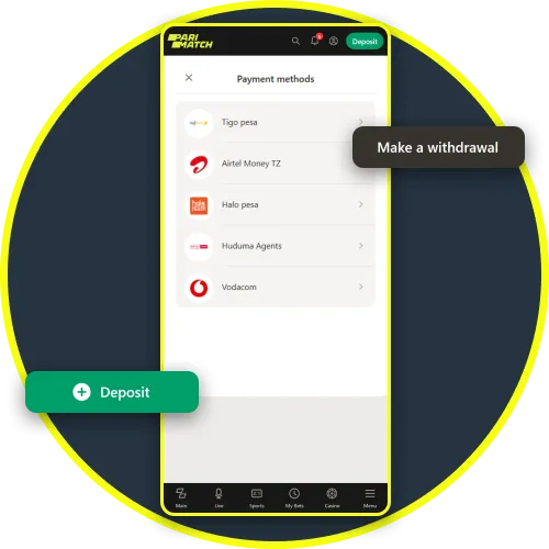 Process fast deposits and withdrawals securely with the Parimatch Tanzania app.