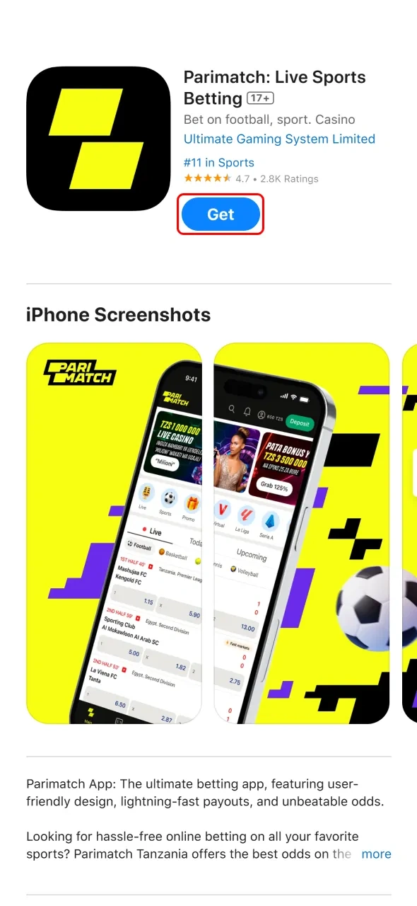 Download and install the Parimatch app onto your iOS device.