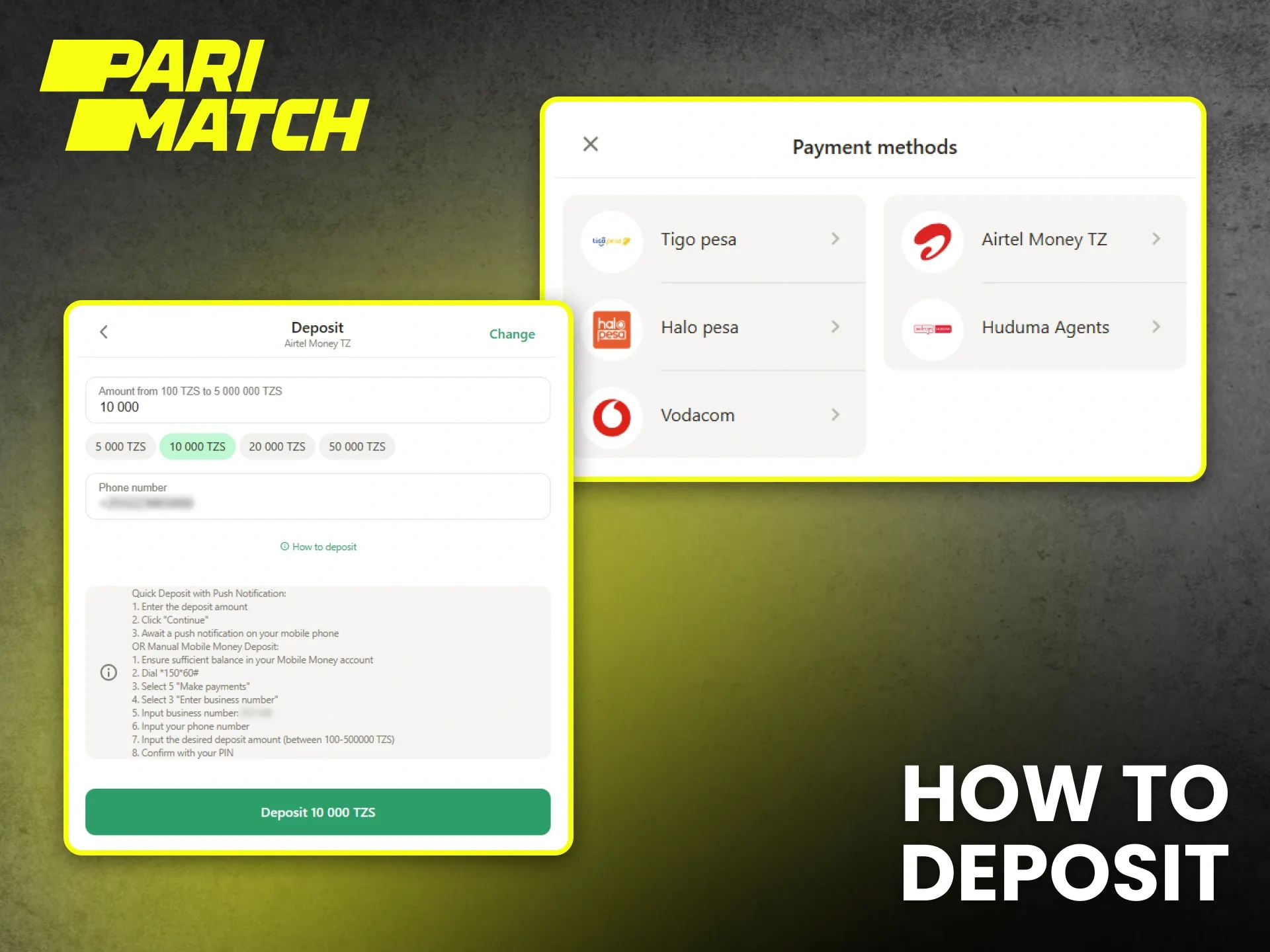 Quickly fund your account with the guide on how to deposit at Parimatch Tanzania.