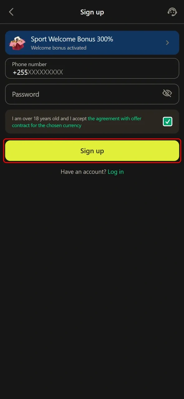 Complete the registration by clicking the Register button for your new Parimatch account.