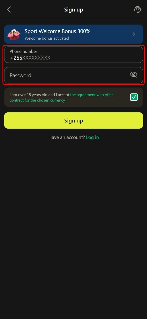 Fill out the registration form with your email and password for Parimatch.