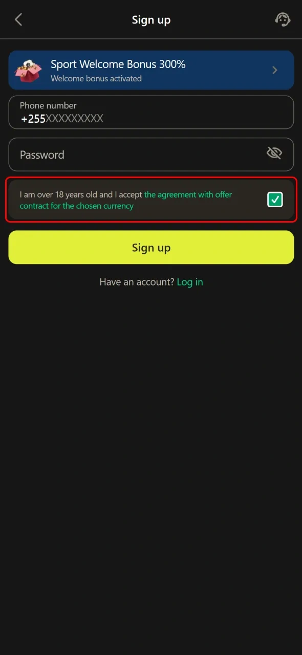 Agree to the platform's terms and conditions to proceed with Parimatch.