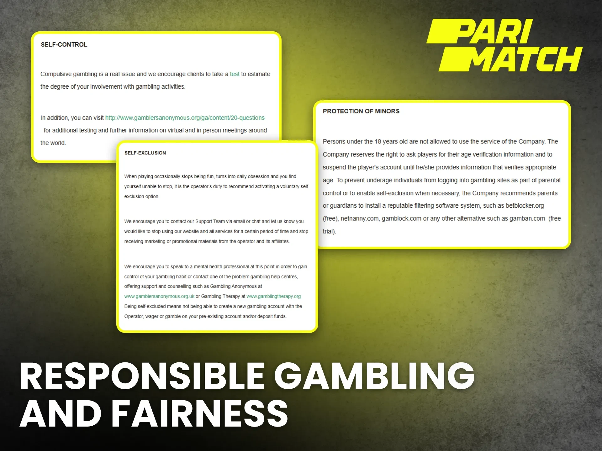 Review the responsible gambling and fairness commitment from Parimatch.