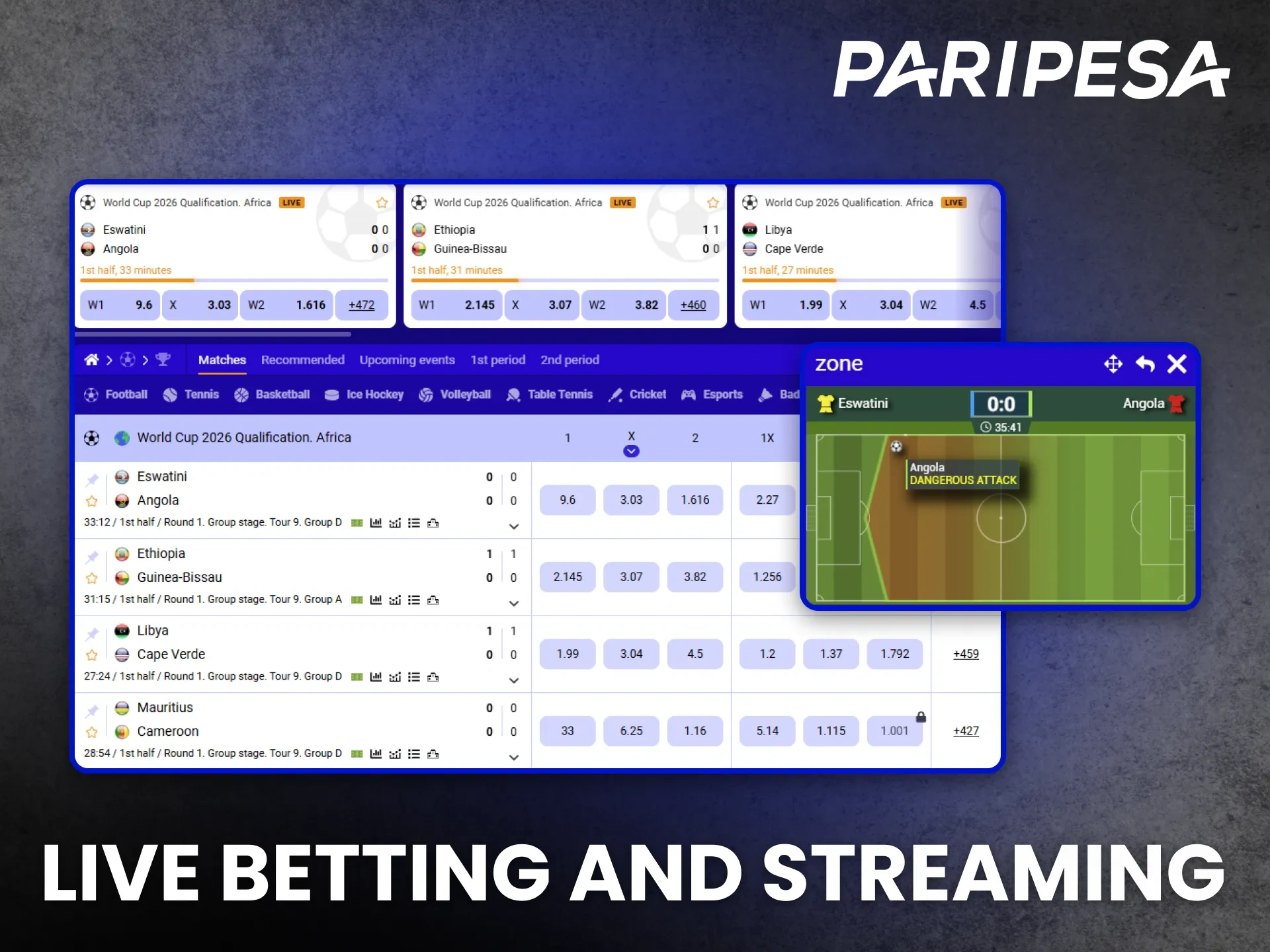 Jump into the action with live betting and streaming at Paripesa for in-game wagers.