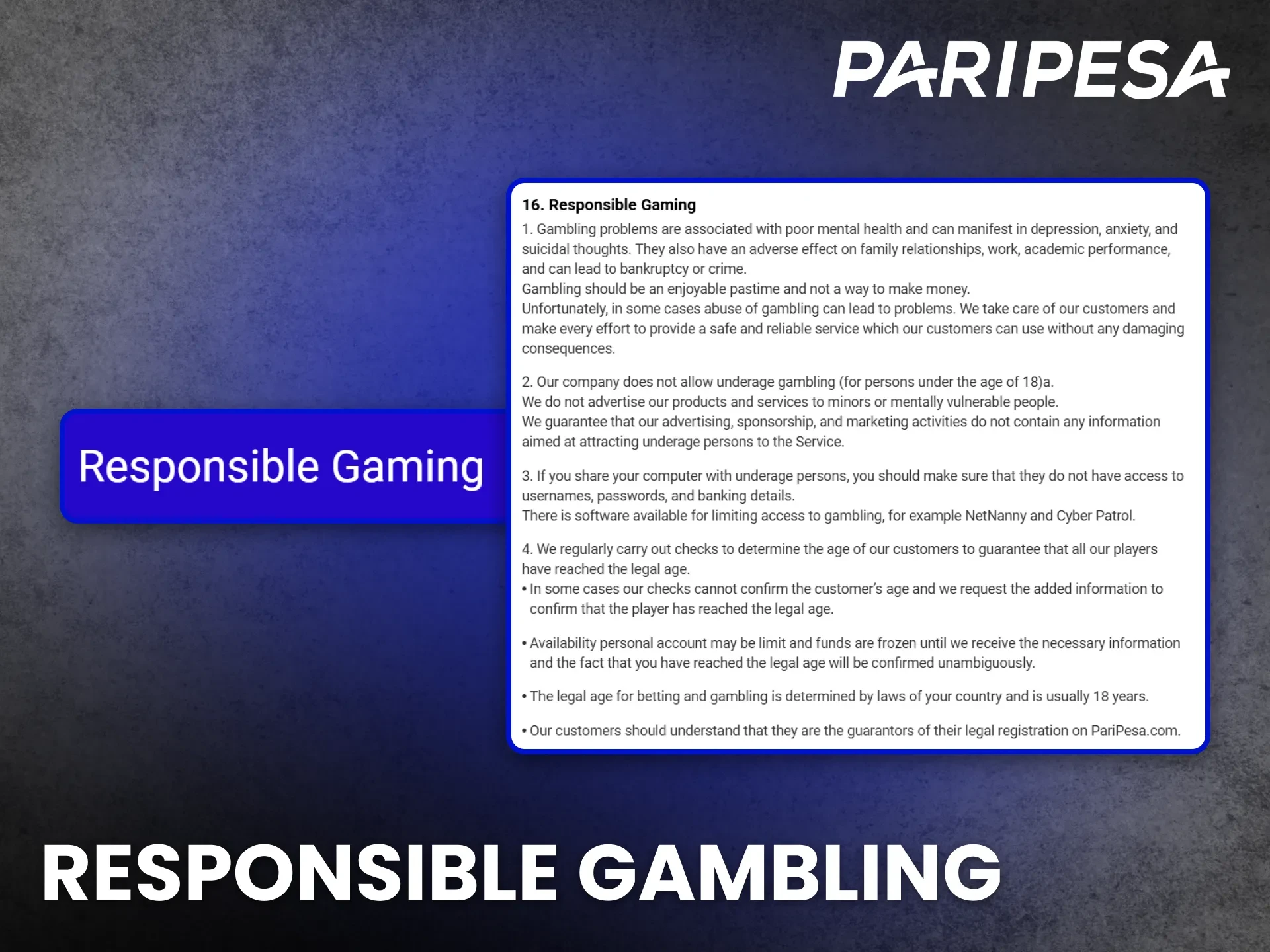 Learn about responsible gambling and fairness measures provided by Paripesa.