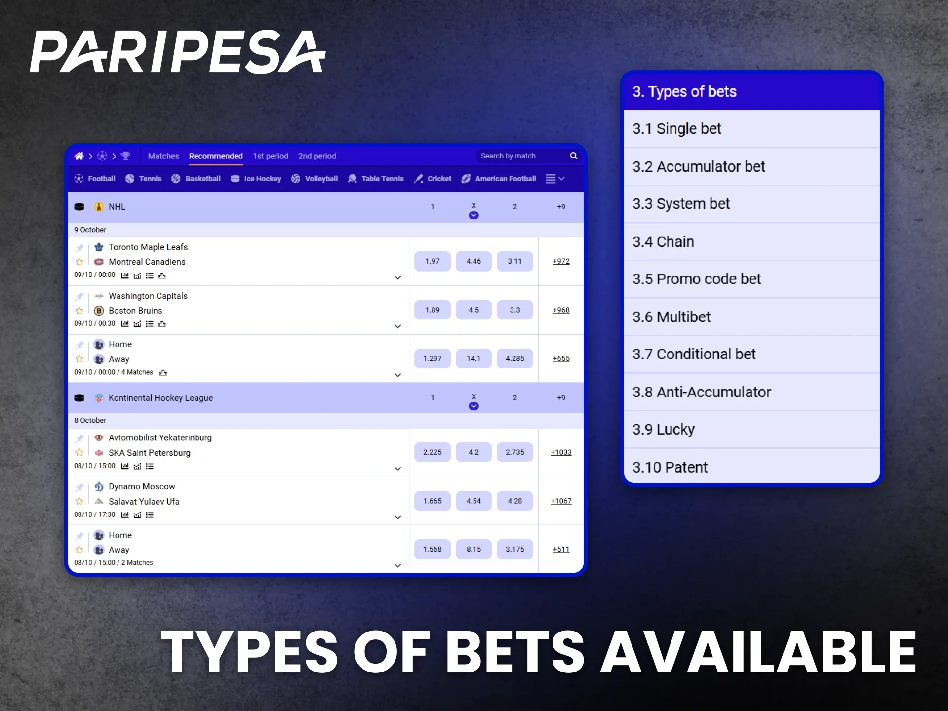 Discover the exciting types of bets available at Paripesa for every sport.
