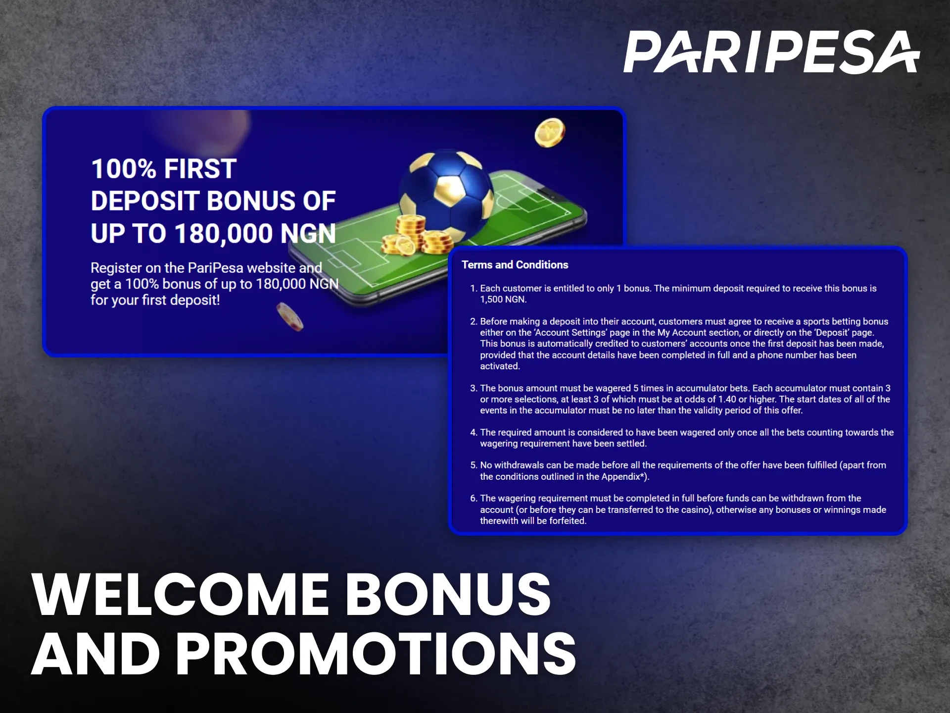 Claim your exciting welcome bonus and promotions to boost your funds on Paripesa.