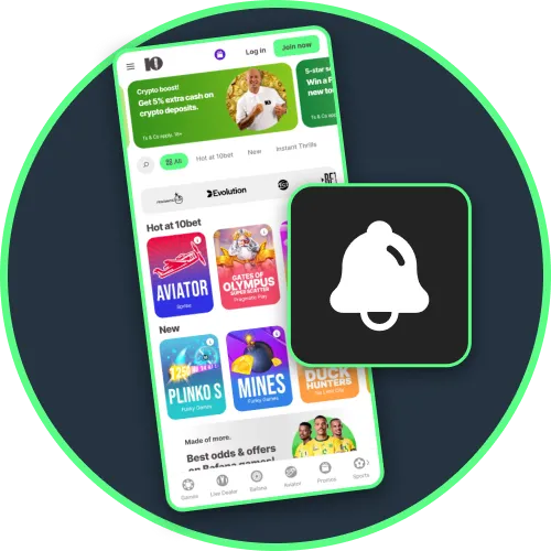 Stay updated with push notifications for matches and offers from the 10bet app.