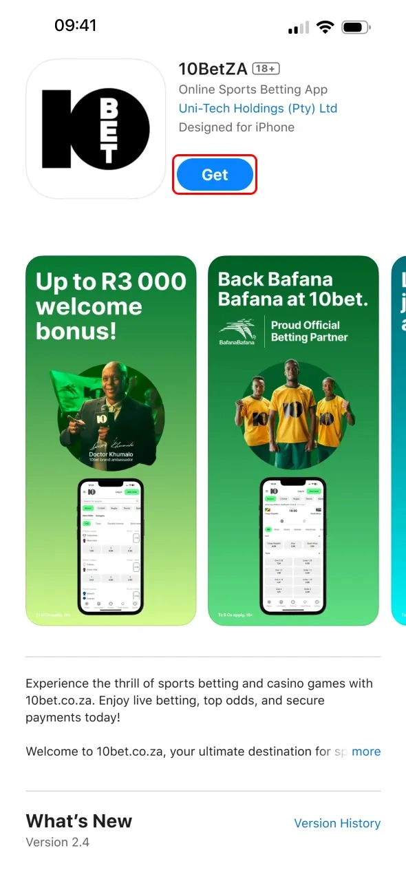 Download and Install the 10bet app onto your iOS device.