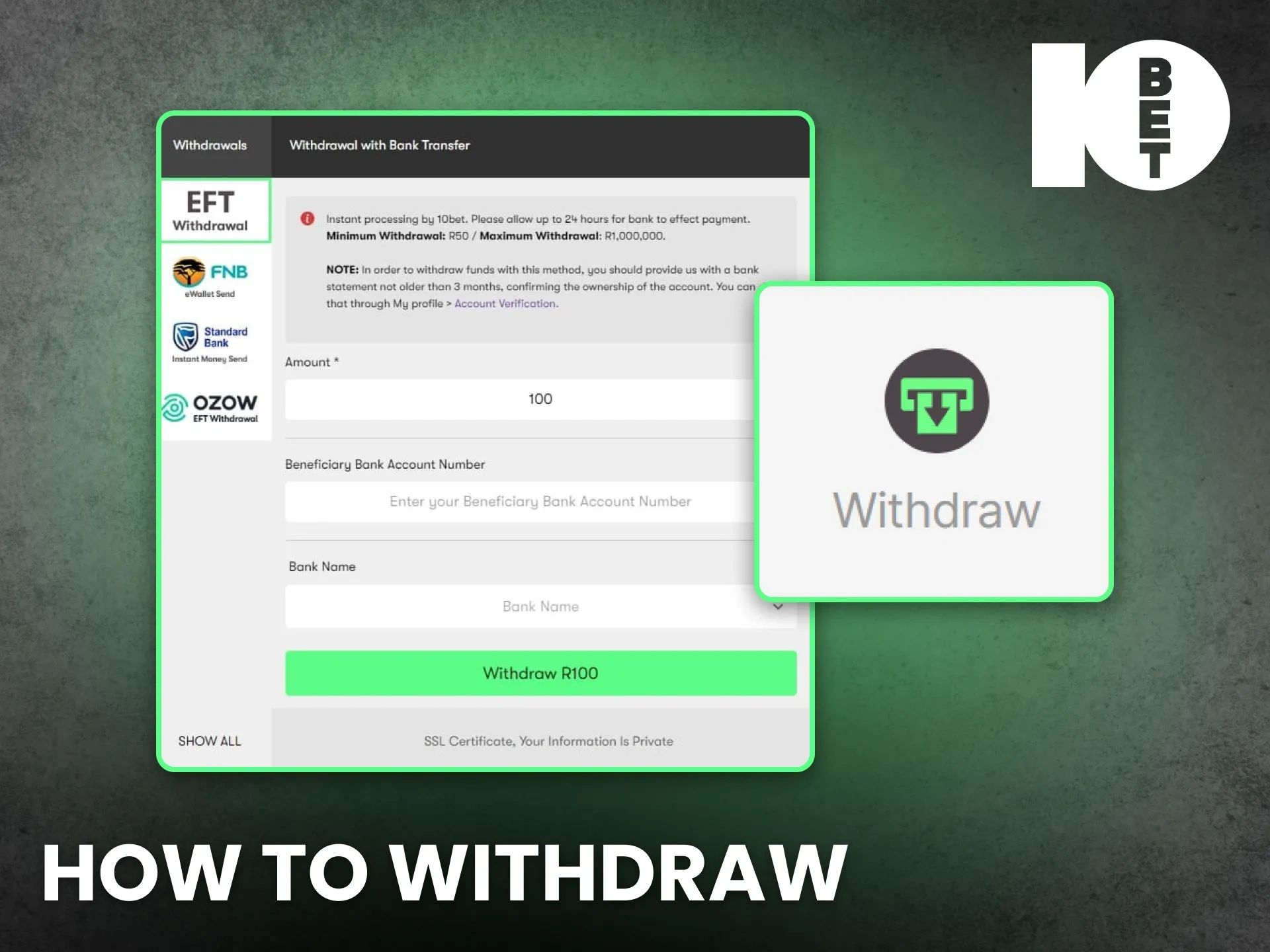 Learn how to withdraw from 10bet South Africa and get paid fast.