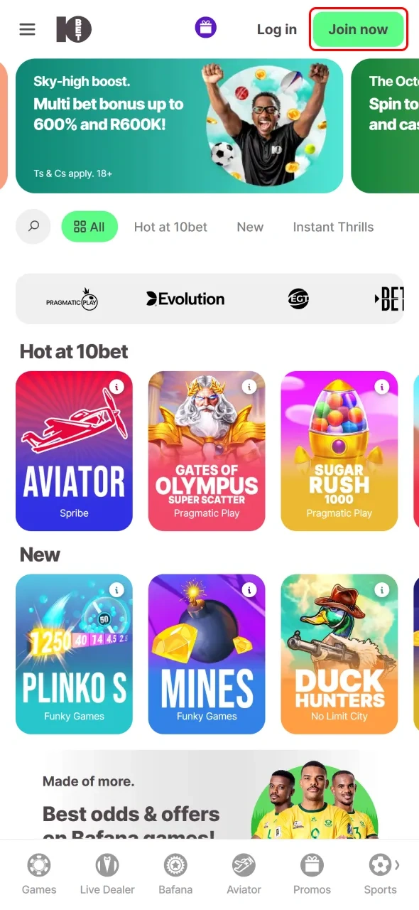 Begin your sign up process by clicking the 10bet registration form button.