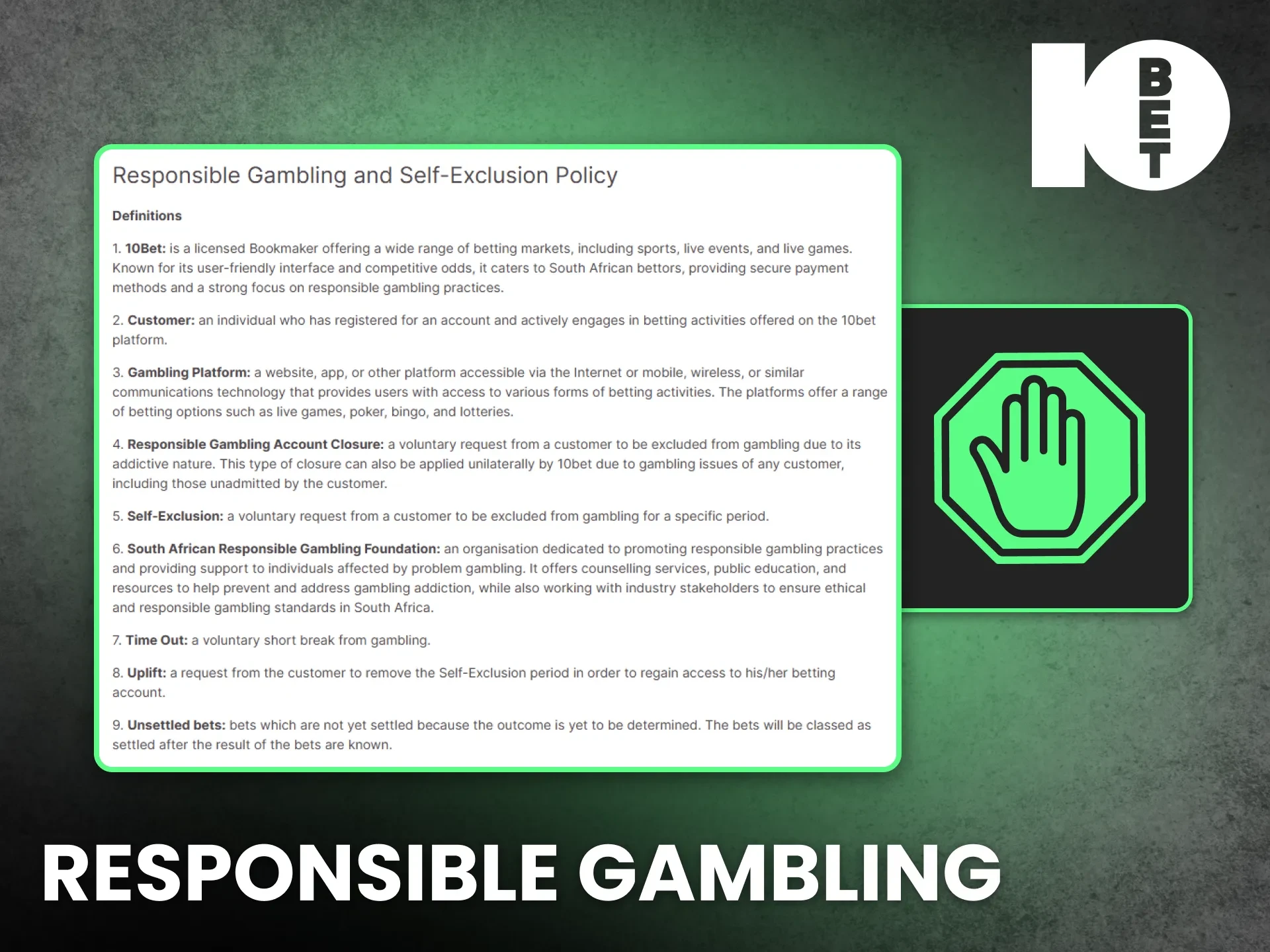 Access tools for responsible gambling and fairness to manage your activity on 10bet.