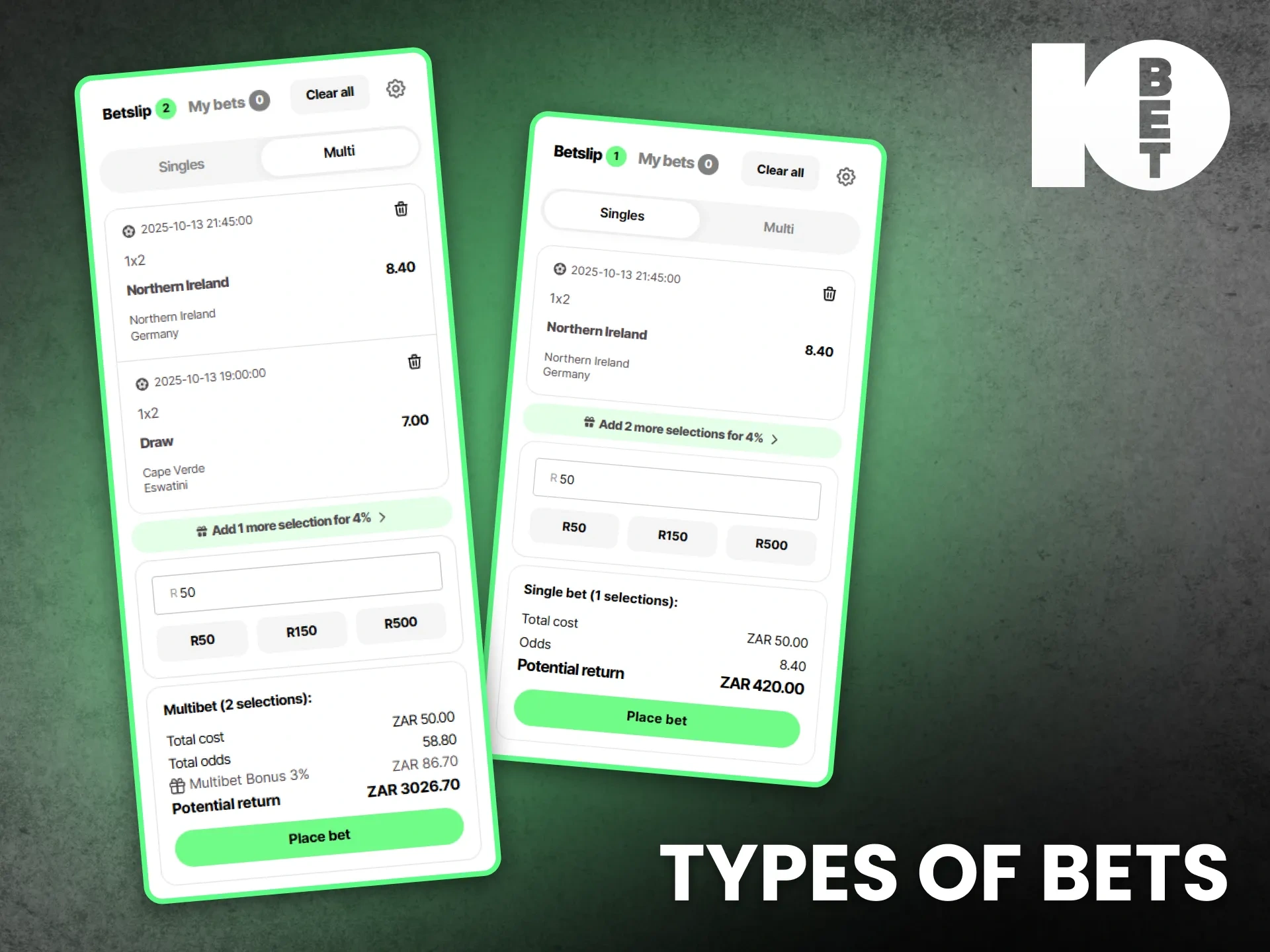 Choose from the wide spectrum of types of bets available at 10bet.