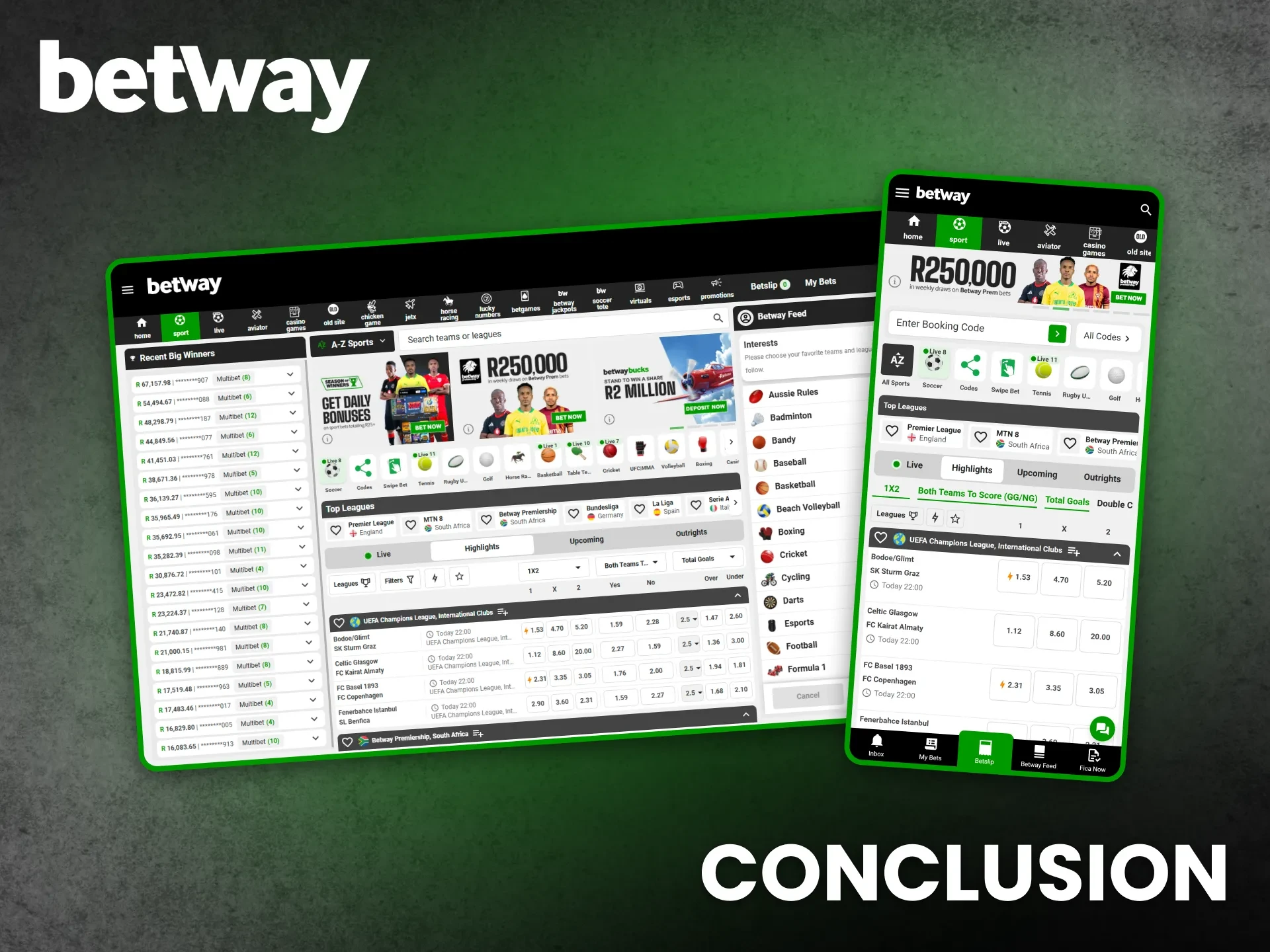 Review the final conclusion that summarizes the Betway South Africa platform.