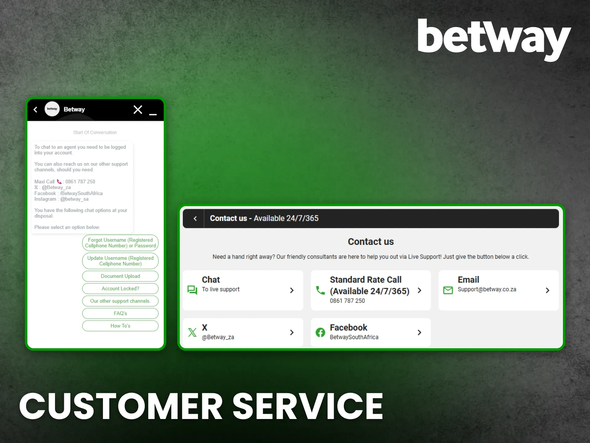 Connect with customer service for quick assistance from the Betway team.
