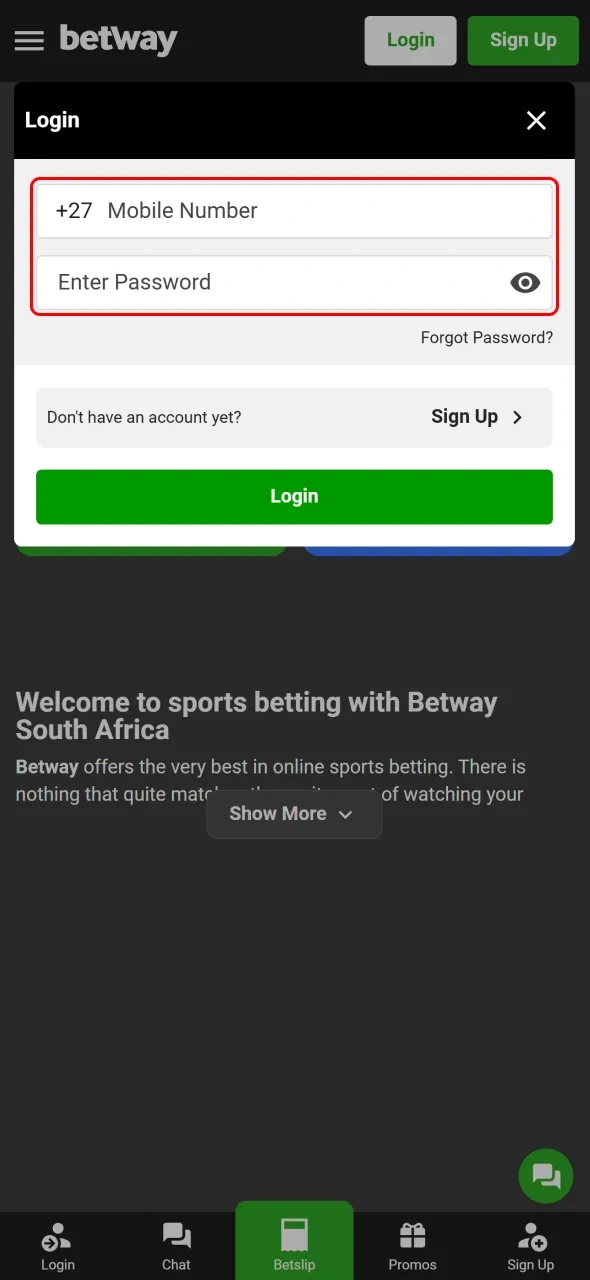 Enter your details carefully to ensure Betway account access.