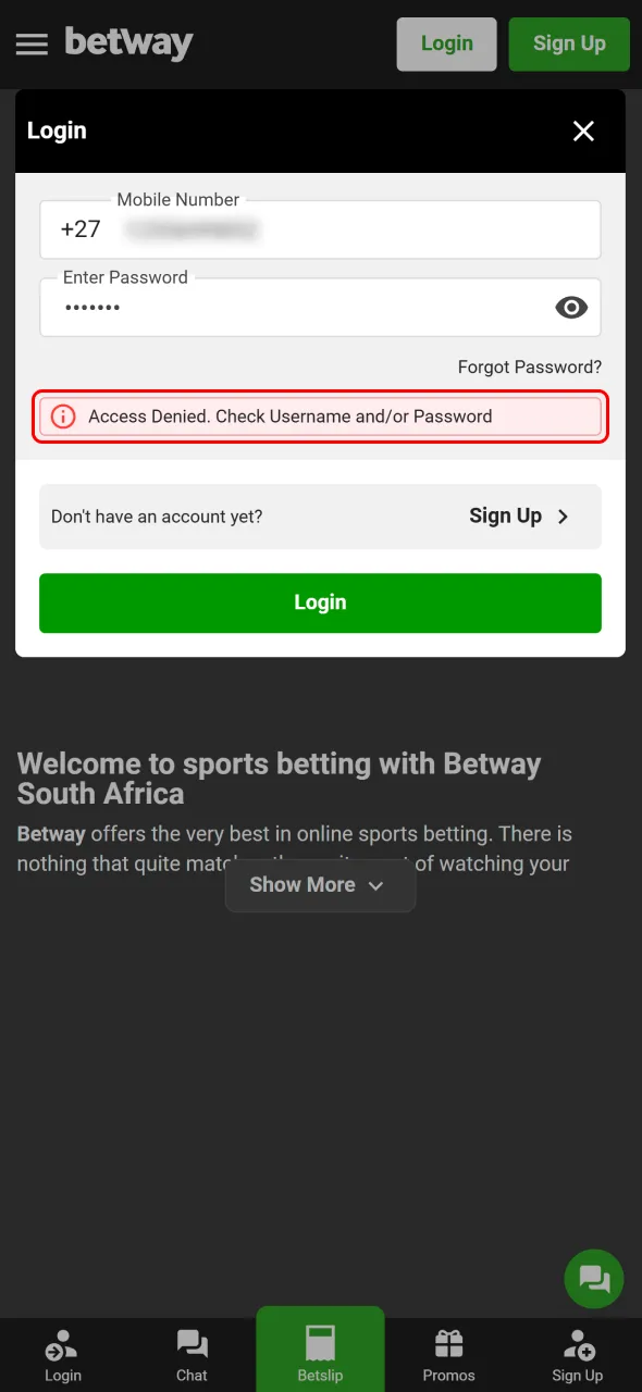 If an error occurs, check your details and internet connection to resolve the Betway issue.