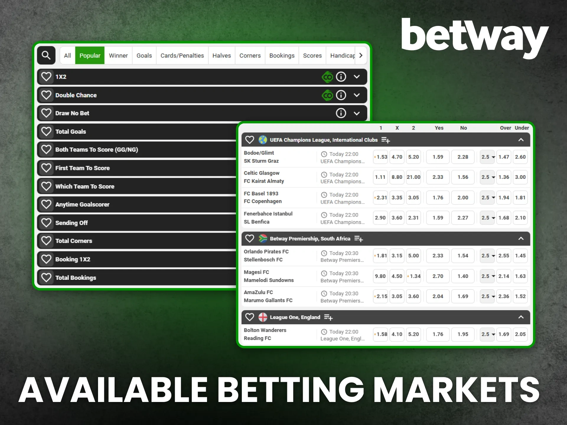 Examine the available betting markets to find profitable selections on Betway.