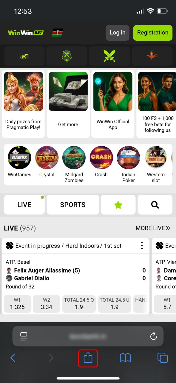 Press share to install WinWin iOS app and enjoy mobile gaming.