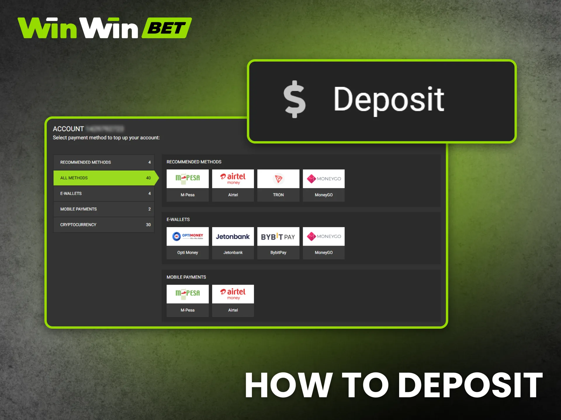 Make deposits at WinWin Kenya quickly with secure payment options.