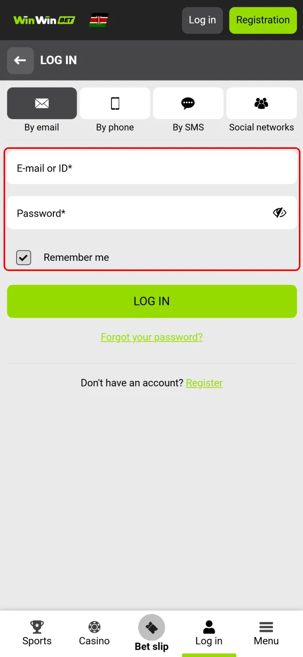 Kenyan users can enter their information to log in to WinWin smoothly.