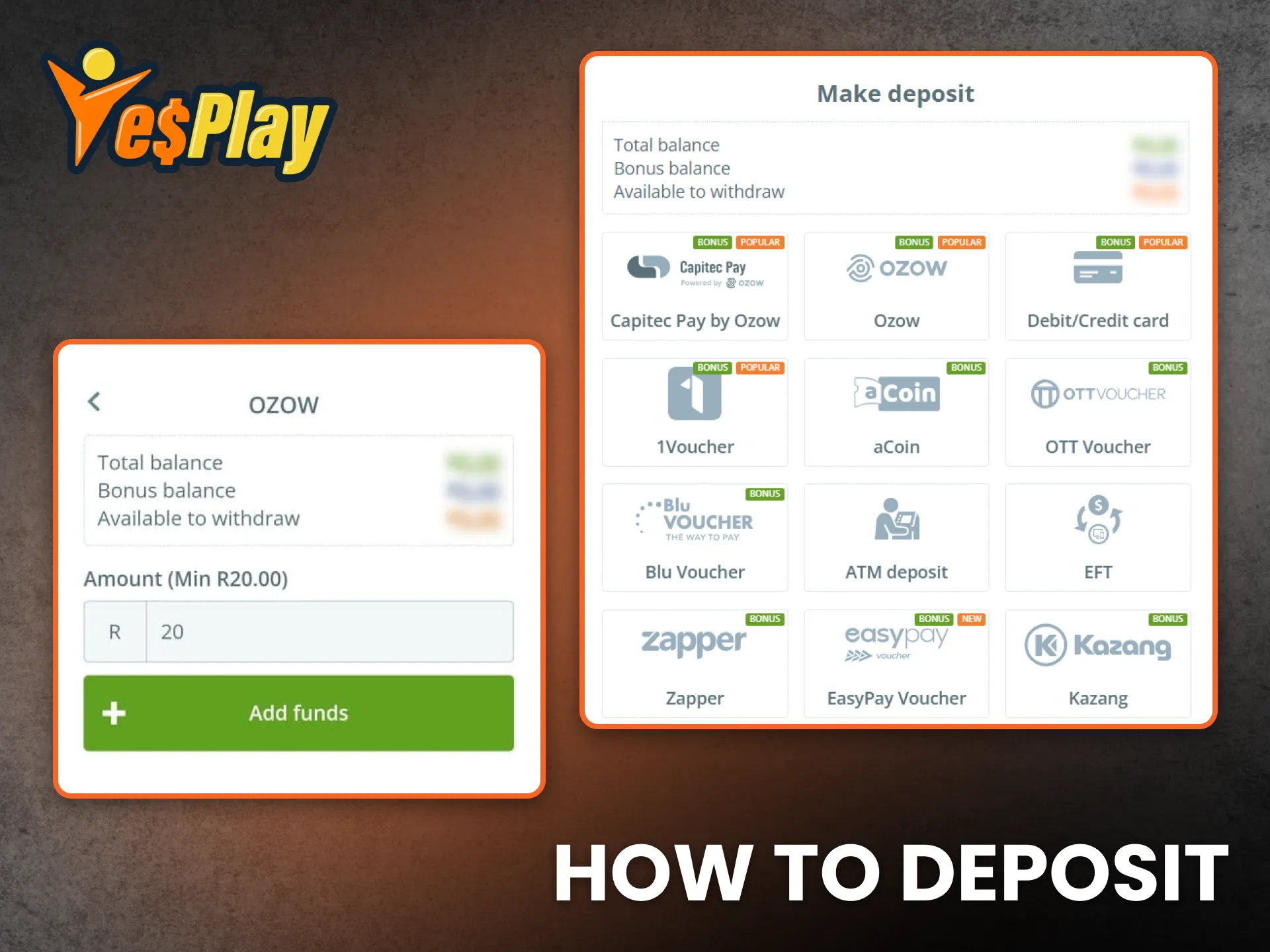Deposit funds instantly on YesPlay South Africa to start betting.