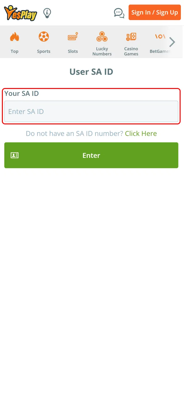 Type in your details to complete YesPlay signup successfully.