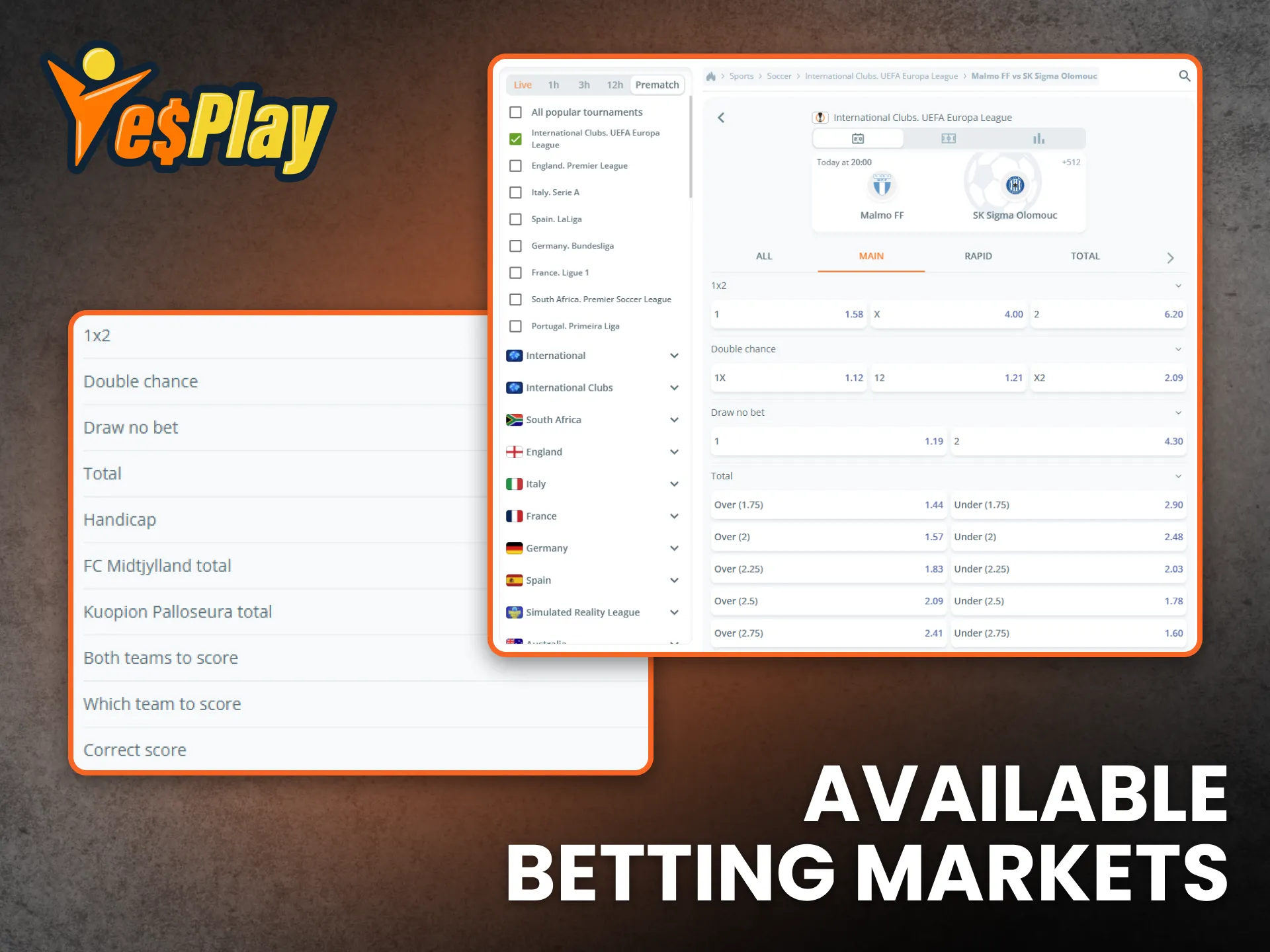 YesPlay provides multiple betting markets for South African users.