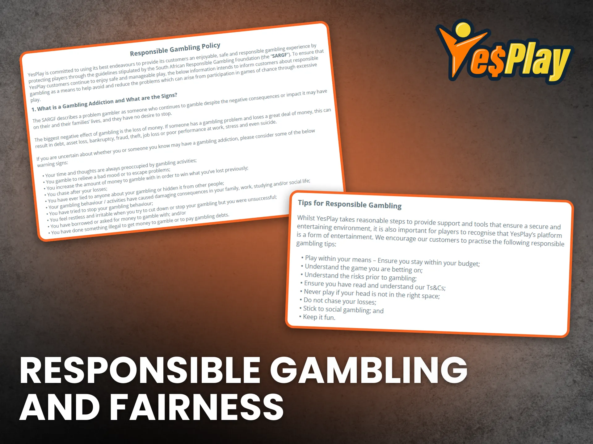 YesPlay promotes fair play and responsible betting habits.