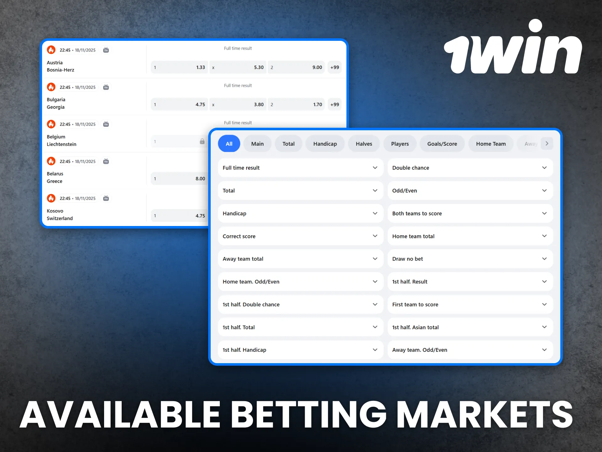 1win provides broad betting markets across many sports.