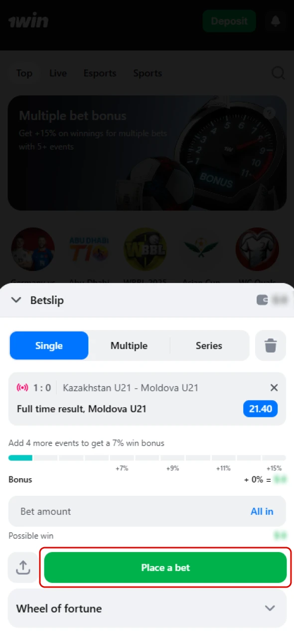 Confirm your winning bet on 1win.