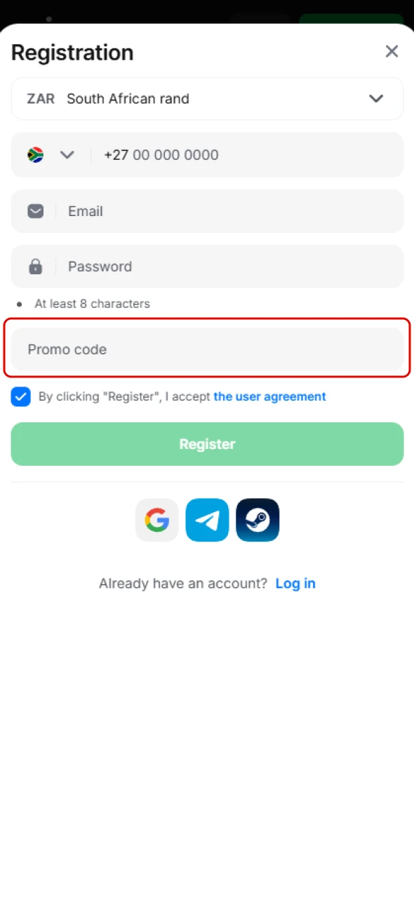 Enter a promotional code to claim extra benefits from 1win in South Africa.