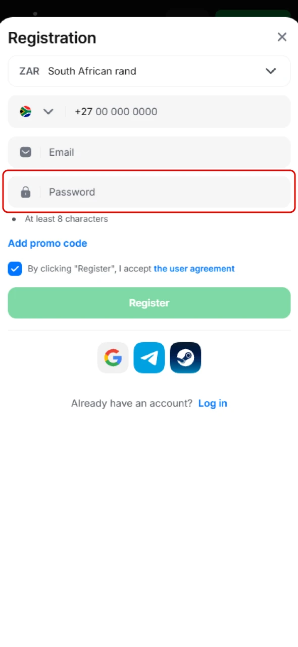 Create a unique and secure password for your 1win account.