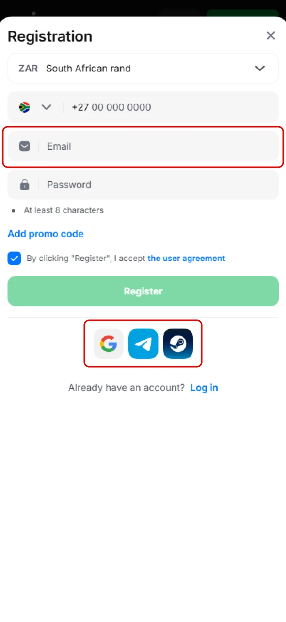 Select the registration method that works best for you on 1win in South Africa.