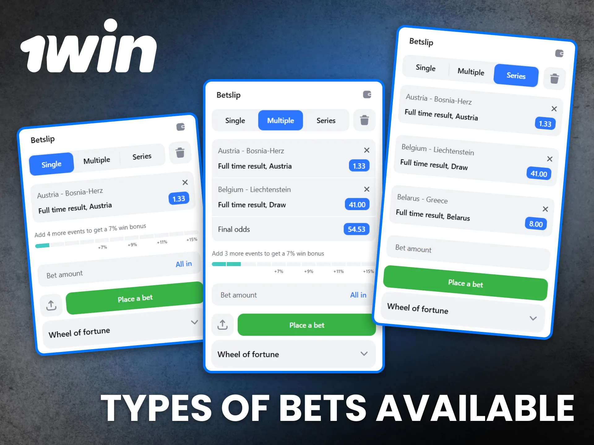 Many wager types are offered on 1win for different preferences.