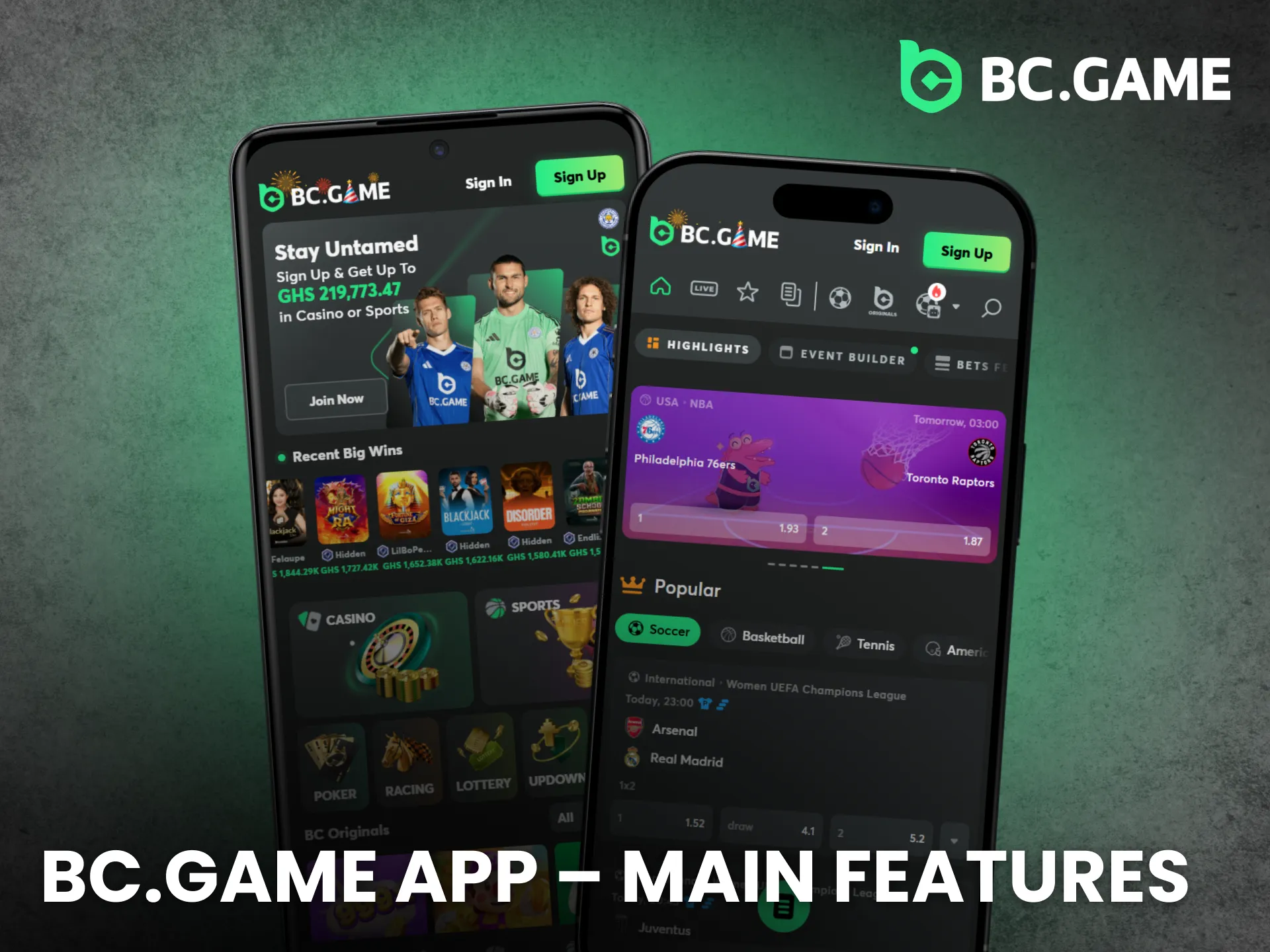 The BC Game app highlights key tools for mobile betting.