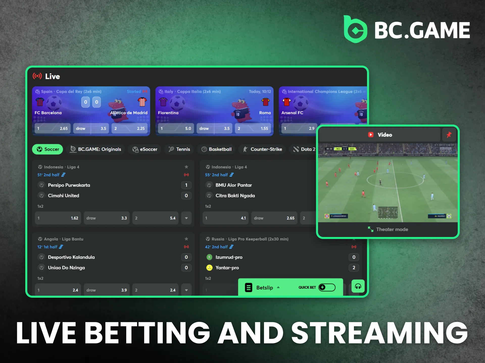 Live action and streams run seamlessly on the BC Game platform.