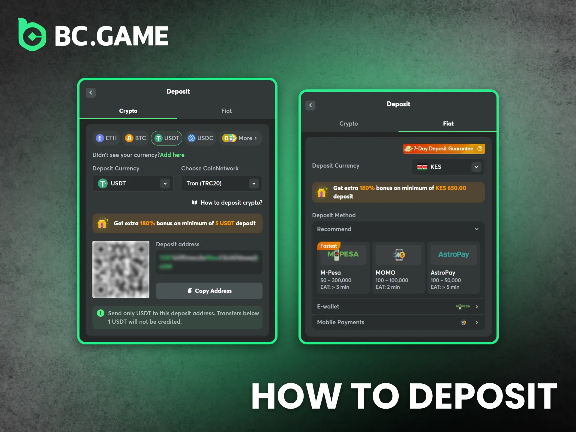 Depositing at BC Game Kenya is fast and convenient for local users.