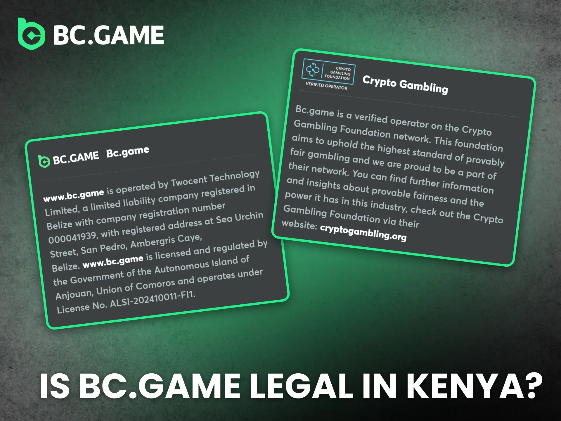 BC Game remains legal and accessible for registered players in Kenya.