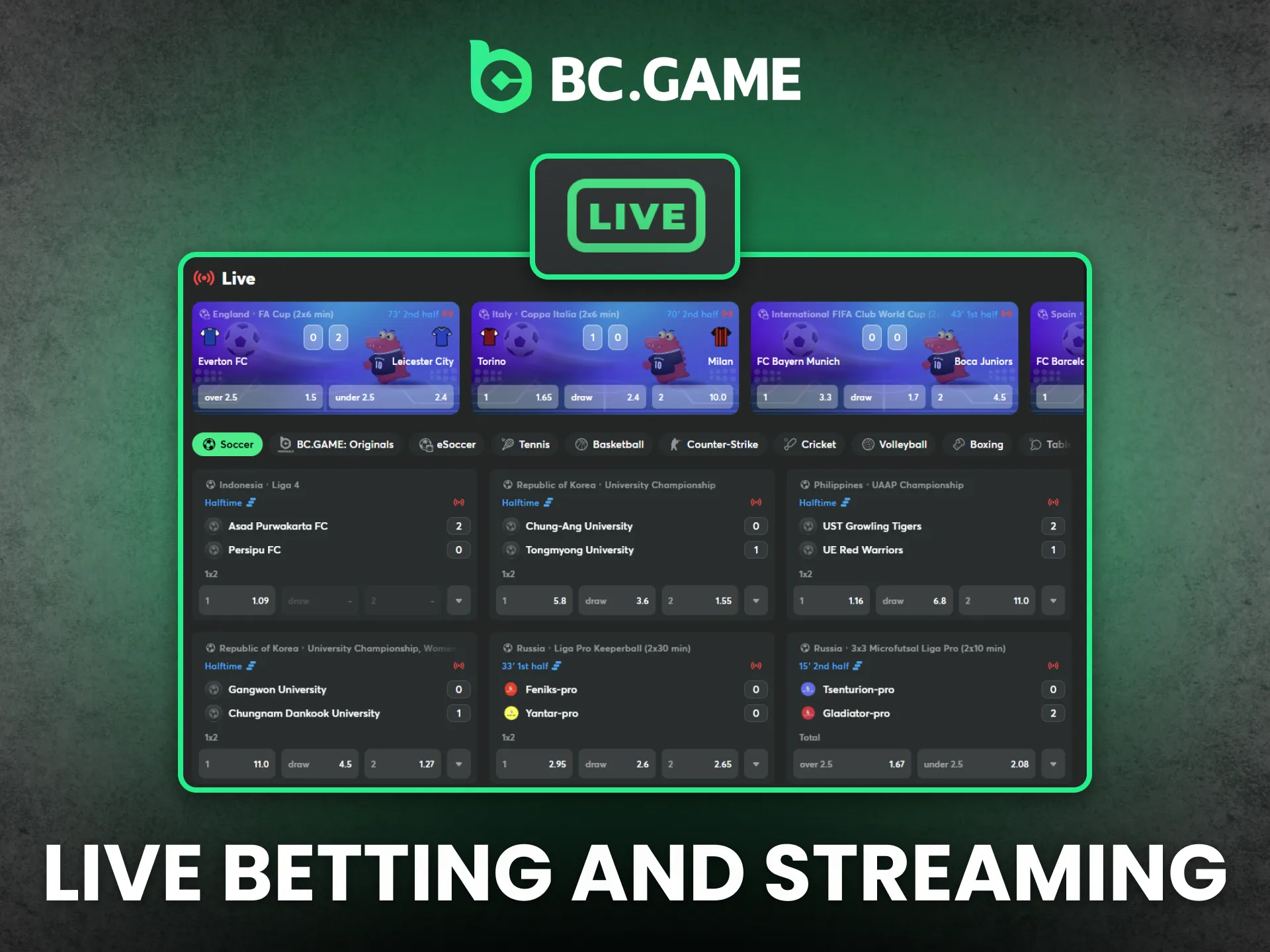 Enjoy live betting and HD streaming with BC Game South Africa.