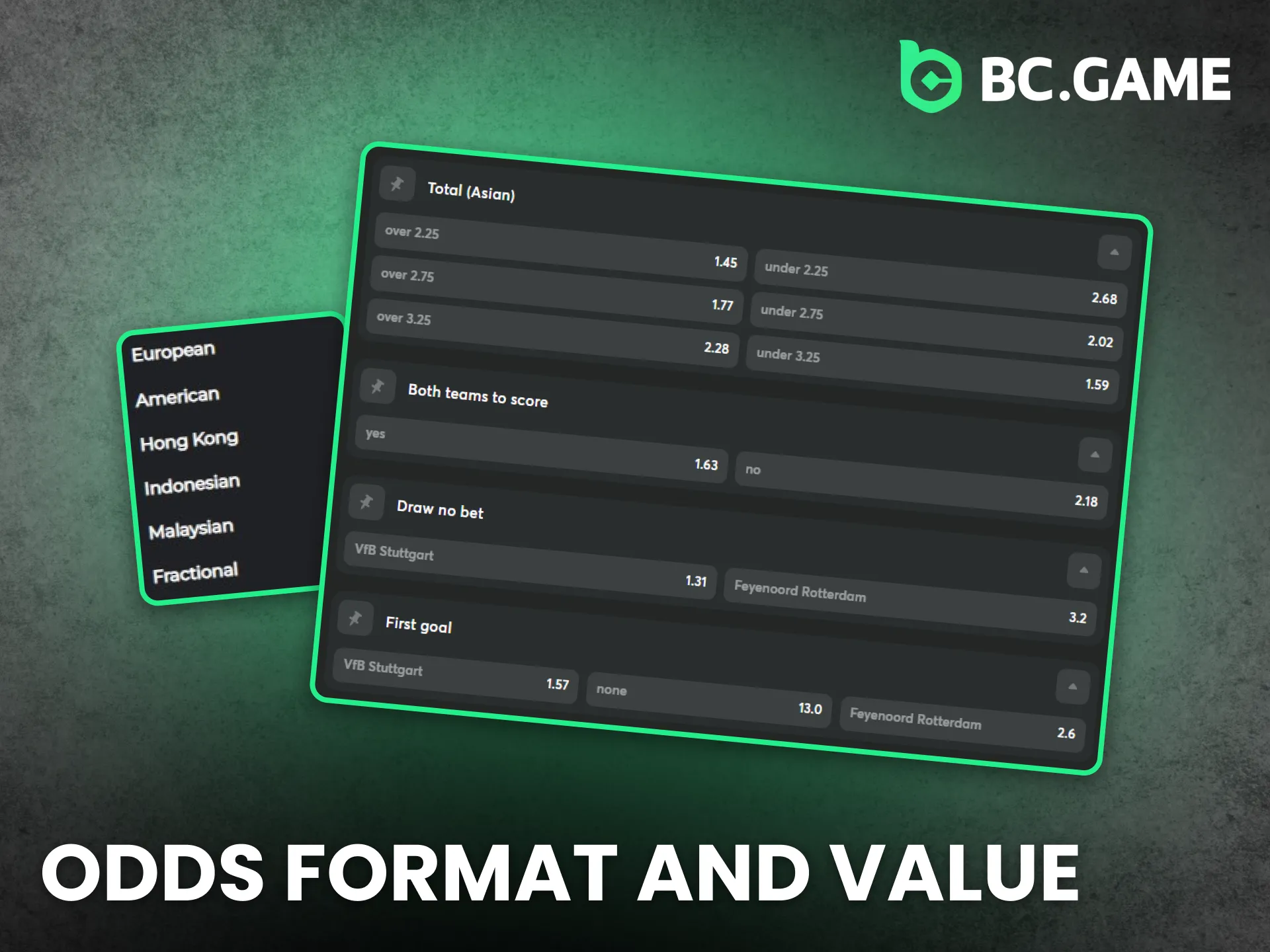 BC Game provides accurate odds and transparent betting values.
