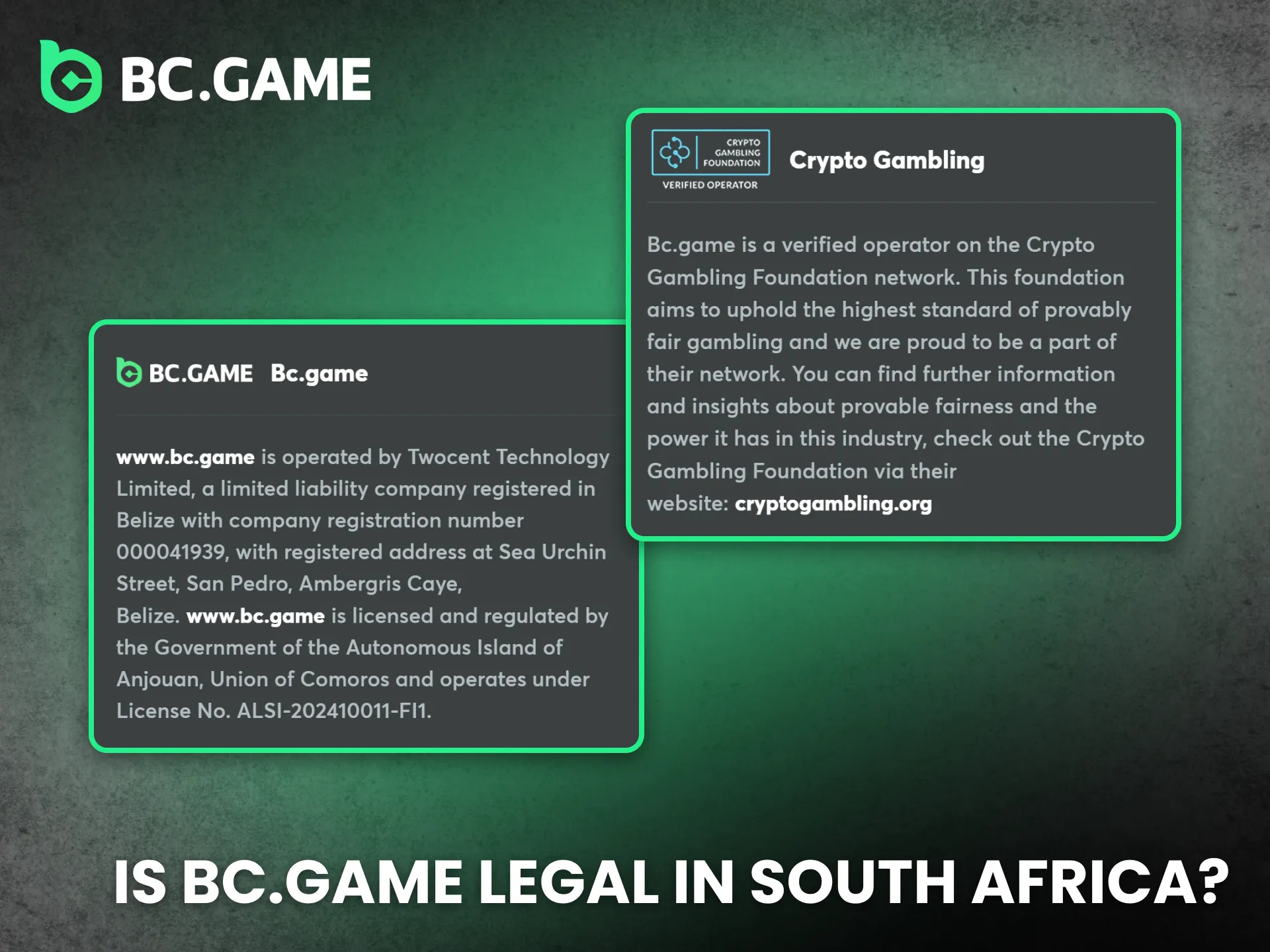 BC Game South Africa operates legally with trusted licensing.