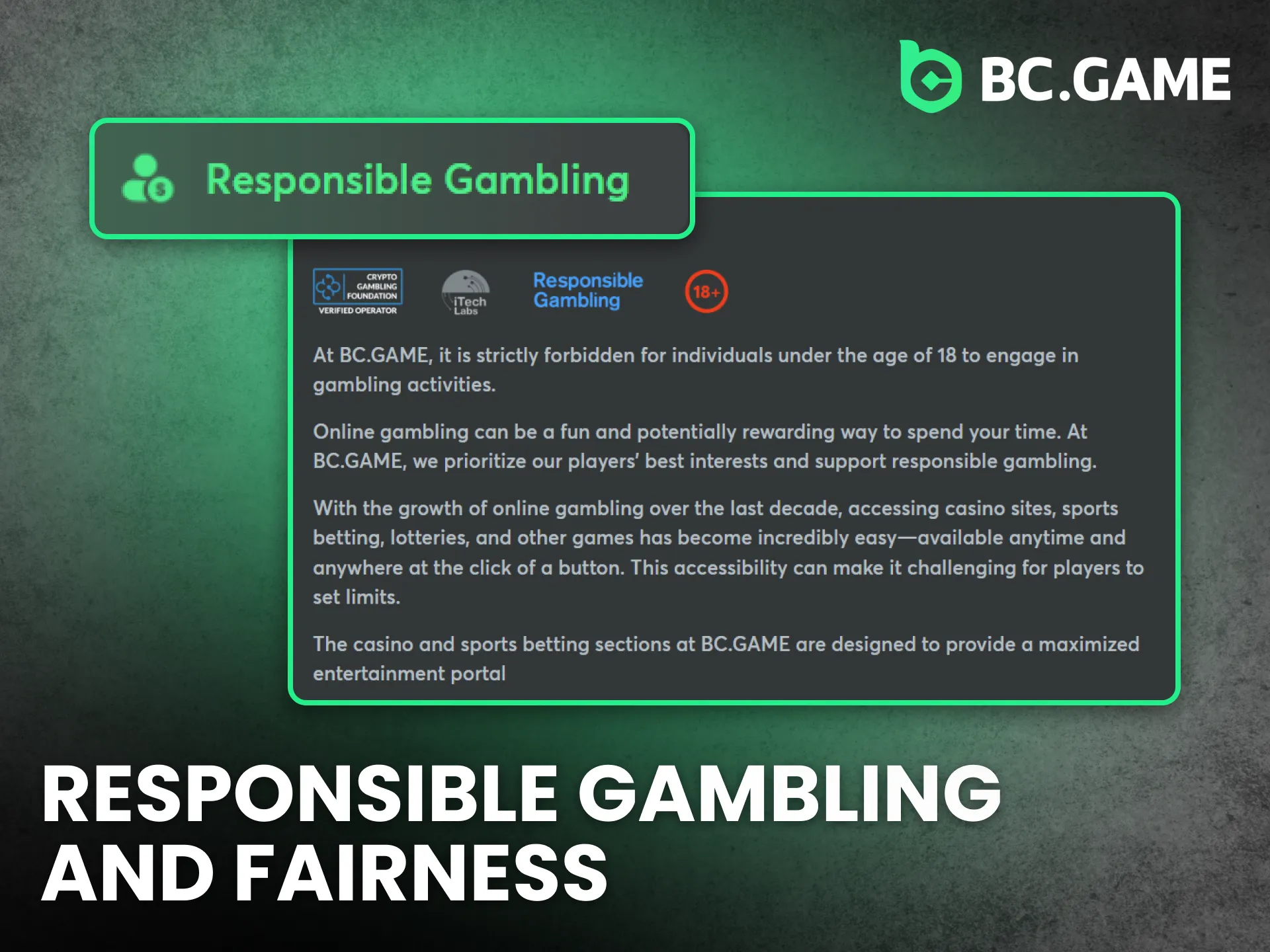 Practice responsible betting with BC Game tools for fairness.
